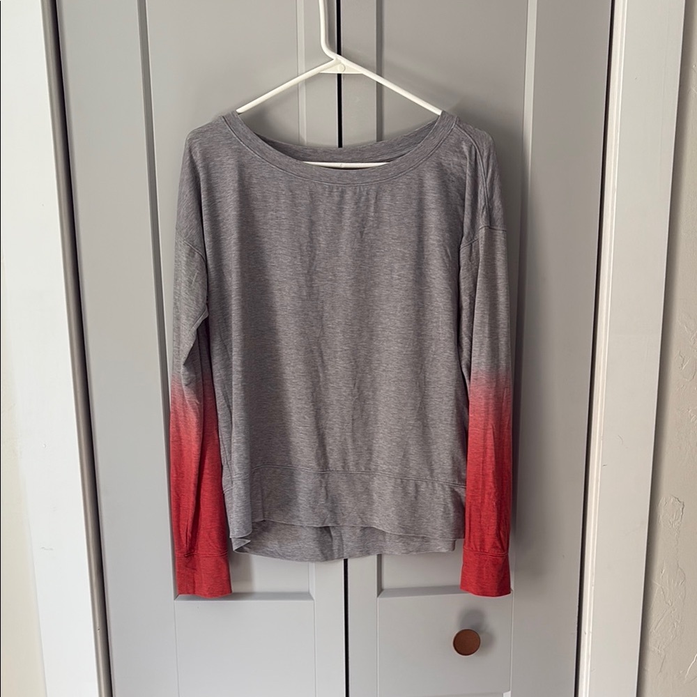 Gray and Red Ombre Long Sleeve Top